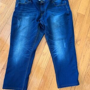 Angel Kiss Women's Cropped Ankle Jeans in Dark Blue with Faded Wash